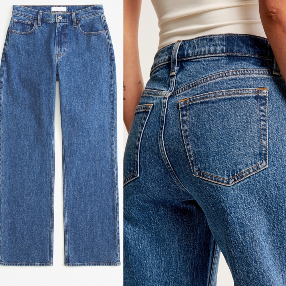 Abercrombie & Fitch Curve Love Baggy Low Rise Jean in Dark Marble